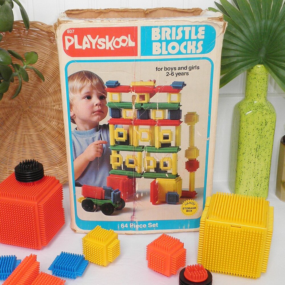 Vintage 1978 Playskool Bristle Blocks 64 Piece Interlocking Blocks Set